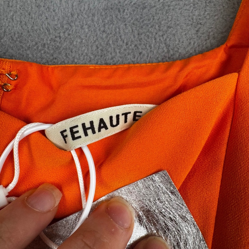 FEHAUTE Orange Pink Ombre Pleated Midi Dress Sleeveless Square Neck Size 4 NEW - Picture 7 of 10